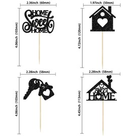 24 piezas de decoración para magdalenas, decoración para tartas de bienvenida para el hogar, decoración de fiesta de inauguración de la casa, color negro