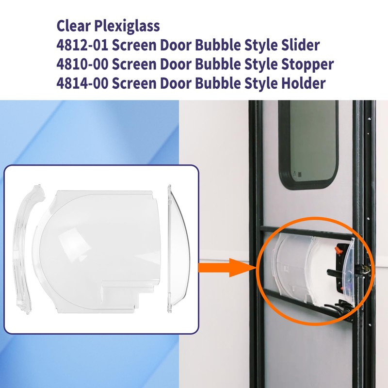 Clear Plexiglass 4812-01 RV Screen Door Bubble Style Slider &