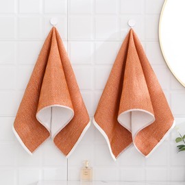 sense gnosis Orange Hand Towel Set of 2 Super Soft 100% Cotton Absorbent Jacquard Striped Pattren Lint Free White Terry Bath Hand Towels for Bathroom Travel Yogo Sport Spa