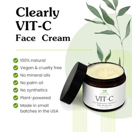 Clearly VIT-C Crema de vitamina C + Extractos de frutas + Vitamina E. Suero facial, Ingredientes orgánicos, Ilumina, Revitaliza, Restablece, Hidrata y Tonifica la Piel. Ideal para todo tipo de piel.