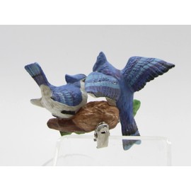 Fine Porcelain Double Blue Jay Birds Clip-On Figurine Set of 2 (2 Pieces Set), 3-1/2" L
