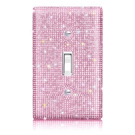 Shiny Rhinestones Wall Plate Cover Switch Cover Outlet Covers Wall Plate Cover Switch Cover Decorative Bling Switch Cover (Pink,Single Gang Toggle Light Switch)