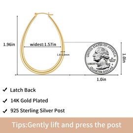 Gacimy Gold Chunky Hoop Earrings for Women, 14K Gold Plated Oval Hoop Big Gold Earrings with 925 Sterling Silver Post