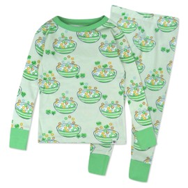 HonestBaby Celebration 2-Piece Pajamas Sleepwear PJs 100% Organic Cotton for Baby, Toddler, Kids, Clover Crunch