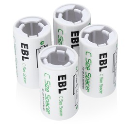 EBL C Size Battery Adapters, AA to C Size Battery Spacer Converter Case Use with Rechargeable AA Cells - 4 Pack