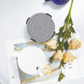 Coasters for Drinks, Vintage Woven Coasters for Table Protection, Water Absorbent Coaster Set, Handmade Braided Fabric Coasters Heat-Resistant (Light Grey（With Holder), 6)