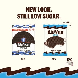 Rip Van Wafels Cookies & Cream Stroopwafels - Healthy Snacks - Non GMO Snack - Keto Friendly - Office Snacks - Low Sugar (3g) - Low Calorie Snack - 12 Pack
