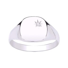 MENS Diamond Set Plain Polished Heavyweight Cushion Square Signet Ring - Engravable - 925 Sterling Silver - Size X