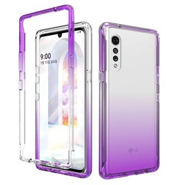 CELULARTE Funda para LG Velvet 360° 2 en 1 Bicolor Anti Shock Difuminado Transparente Uso Rudo (Morado)