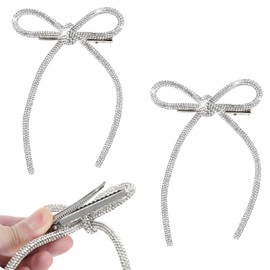 MOTIBACK 2PCS Rhinestone Bow Hair Clips for Women - Sparkling Silver Hair Accessories, 7.5cm*14.5cm Crystal Hair Bows for Wedding, Party, Prom