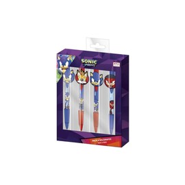 CERDÁ LIFE'S LITTLE MOMENTS Pack of 4 Sonic Pens – Includes 2 Blue Polis and 2 Purple Pens – with Character Brooch – Made with 60% Plastic and 40% Rubber – Original Product Designed in Spain