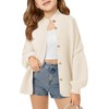 Haloumoning Girls Button Down Cardigan Mock Neck Lantern Long Sleeve