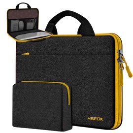 Hseok Slim Laptop Case 13-14 inch Briefcase with Small Case Compatible with MacBook Pro 14" M4/M3/M2/M1 2025-2021, 13.3" Mac Air/Pro, XPS 13/14 Most 13"-14" Notebooks,Black-Yellow