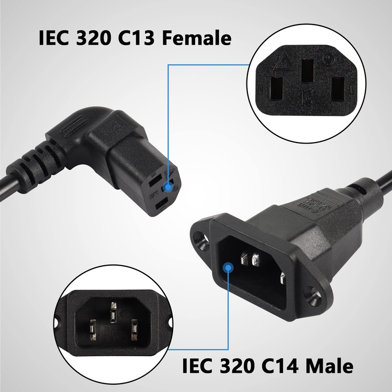 CERRXIAN 0.3m Down Angle C13 to C14 Panel Mount Power