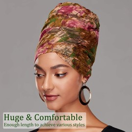 DRESHOW Hair Wrap for Black Women, Jersey Scarf Turban Long Hair Head Wrap Scarf Head Scarf Soft Headband Scarves Cap