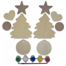 BESTPYSANKY 10 Christmas Tree, Hearts, Ball & Star Ornaments Unfinis... Unpainted 3D Plaques