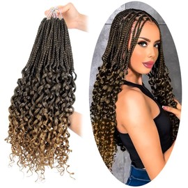 SECPOCPONY Long Boho Curl Box Braids Crochet Hair 18 Inch 8 Packs Pre looped French Curl Braiding Hair for Black Women Crochet Goddess Box Braid with Curly Ends (T27)