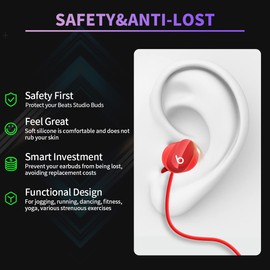 WOFRO Anti-Lost Strap for Beats Studio Buds, Sports Anti-Slip Soft Silicone Lanyard Accessories Compatible with Beats Studio Buds Bluetooth Headphones Neck Rope Cord (Red)