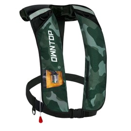 Owntop Life Jacket Self Inflating Shoulder Vest with Pockets (Black & Dark Green Camo)