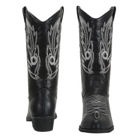 SheSole Women's Wide Calf Western Cowgirl Cowboy Boots Black Size 7