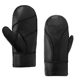 Men Winter Mittens Shearling Sheepskin Mittens Warm Fur Lined Mittens Gloves,Black,L
