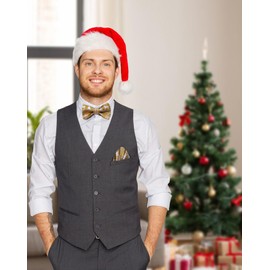 Hi-Tie Christmas Bow tie for Men Self Bow Tie Lapel Pin Sets Pocket Square Cufflinks Silk Xmas Party Festival,Gold White Reindeer