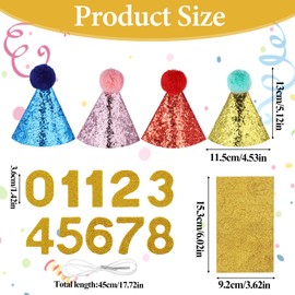 Dog Birthday Hat, 4 Pcs Birthday Hat for Dogs with 0-9 Numbers Cute Party Hats for Dogs Cats for Holiday Wedding Puppies Kittens Costume Accessories (Red Pink Blue Gold)
