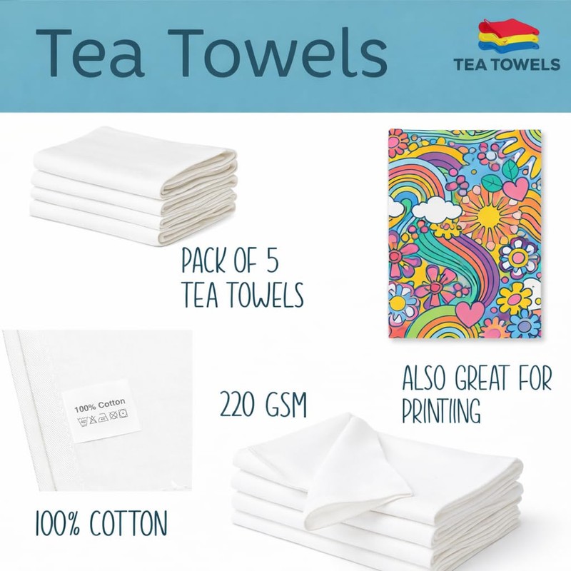 3Cube 100% Cotton Tea Towels (Pack of 5) – 220