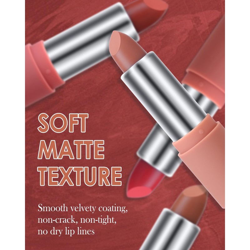 Matte Lipstick for Women, Brick Red Lipstick Long Lasting Beauty