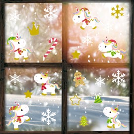 Glitzkind Window Decorations Christmas Unicorn | Christmas Decoration Window Stickers Window Decoration for Christmas for Children Christmas Decoration for Children's Room Outdoor Winter Decoration