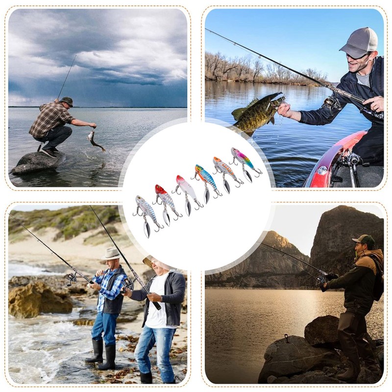 6pcs 5cm Metal Artificial Vib Fishing Lure Streamlined Design 3D