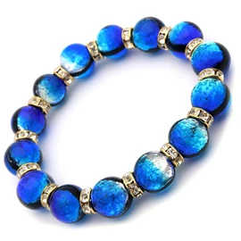 Gold Stone Sparkling Firefly Glass Bracelet, Yonaguni Blue, 0.5 inches (12 mm), Sparkling Okinawa, Power Stone, Inner Circumference Approx. 7.3 inches (18.5 cm)