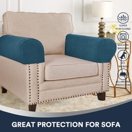 Sofa Armrest Covers Spandex Jacquard Arm Covers for Chairs and Sofas Anti-Slip Couch Armrest Covers with Sticker Furniture Armrest Protector for Sofa Couch Chair Recliner, Set of 2, Deep Teal