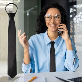 Luckyvestir Womens Tie, Pre Tied Black/Red Ties for Women Adjustable Zipper Womens Necktie (black)