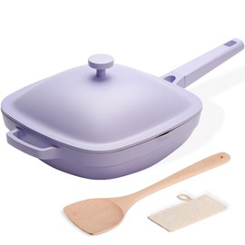 USELUCK 10.5 Inch(3.8QT) Ceramic Pan with Lid,Non Stick Frying Pans Cast Aluminum Deep Sauté Pans,Ti-Ceramic Non Toxic Pix Pan with Wooden Spatula and Scrubber-Dusk Petal