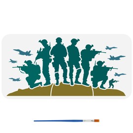 FINGERINSPIRE Soldiers Planes Stencil with Paint Brush 5.9x11.8inch Fighter Planes Template Plastic PET Soldiers Silhouette Painting Stencil Plane Pattern Template Military Theme Stencil for DIY