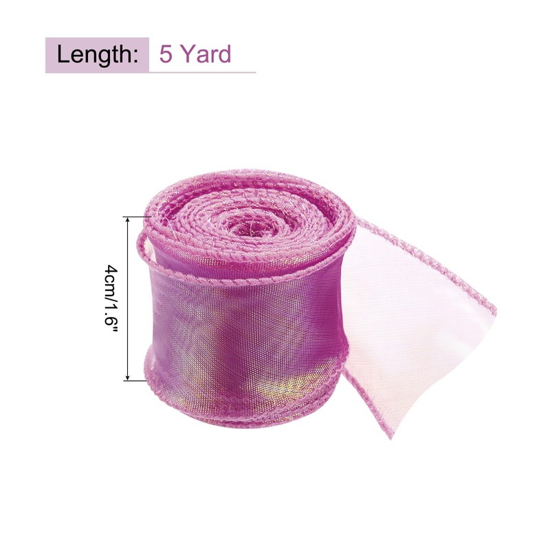 sourcing map 40mm Wide Sparkly Sheer Wired Organza Ribbon Pastel