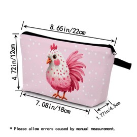 YULUENZE Pink Hen Makeup Bag Cute Small Organizer Bag with Zipper Pink Hen Cosmetic Bag Aesthetic Birthday Present for Women Sisters Friends