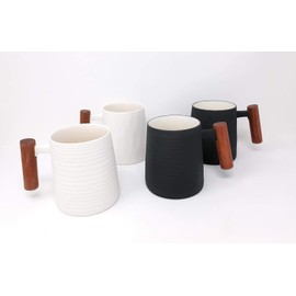 TeaLogic Set of 4 Negra Cups for 320 ml Black and White with Rosewood Handle