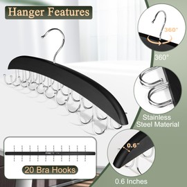 NANATI 2 Pack Bra Hangers for Closet Organizer, Wooden Tank Top Hanger, Bra Organizer with 40 Stainless Steel Hooks, Closet Organizers and Storage for Bras Camis Belts Ties, Black
