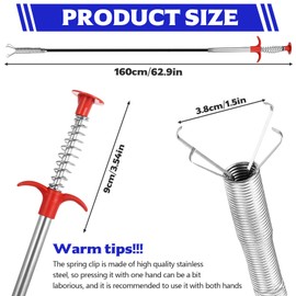 Krallengreifer, 160 cm Rohrreinigungsspirale Greifer, Flexibel Abflussspirale Gripper, Teleskopgreifer Abflussreiniger Spirale Rohrspirale für Küche Bad Waschbecken Spüle Verstopfung(1.6M)