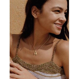 C Necklace 18K Gold Plated Dainty Chain 16" Choker Initial Pendant Cute Bubble Letter Necklace for Women Teen Girls Birthday Gift