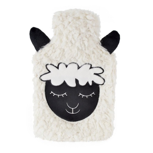 Hot Water Bottle Plush Sheep Super Soft Cover Premium Natural Rubber 1 Litre Hot Water Bottle Provides Warmth and Comfort (Cream Sheep)