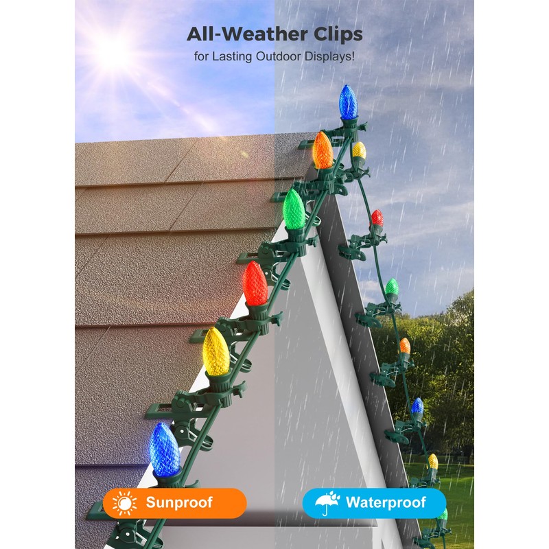C7 C9 Christmas Lights Spring Clips, 100 Count Holiday Lights