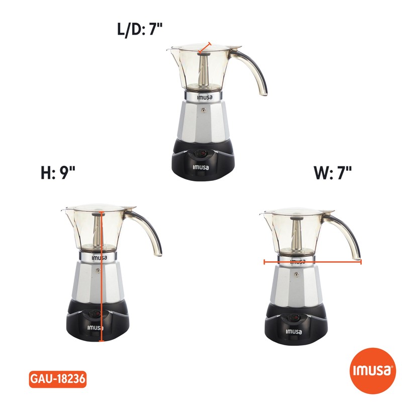 IMUSA 6 or 3cup Electric Espresso Maker, Silver
