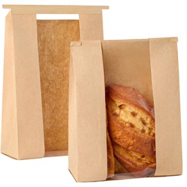 100 PCS Tin Tie Tab Lock Large Paper Bread Bags for Homemade bread Sourdough, Loaf, Bagels, Bakery Bags with Window and Thank You Stickers (13.7x8.2x3.5 Inch)
