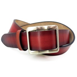 RAITO Leather Tochigi Leather Belt, Genuine Leather, Made in Japan, Men's, Stepless, Adjustable Buckle, Graduated Color, red