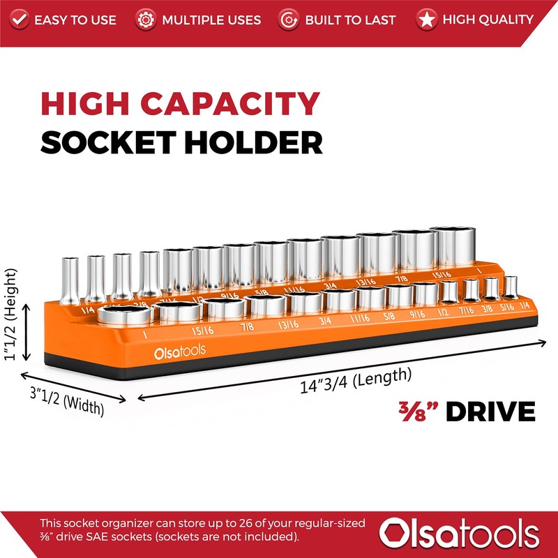 Olsa Tools Magnetic Socket Organizer | 3/8-inch drive | SAE