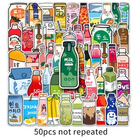 LYLSDSB Beverage Bottles Stickers Pack of 50 Waterproof Cartoon Colourful Drink Stickers for Car Laptop Skateboard Scrapbook Suitcase Vinyl Cute Water Bottles Stickers for Teenagers Children