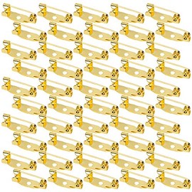 Shapenty Metal Brooch Pins Backs Name Badge Bar Locking Pins for Jewelry Making Corsages Costume Sewing Craft Project Business Christmas Ornaments Gift Safety Clasp, 50PCS (Gold, 15mm)